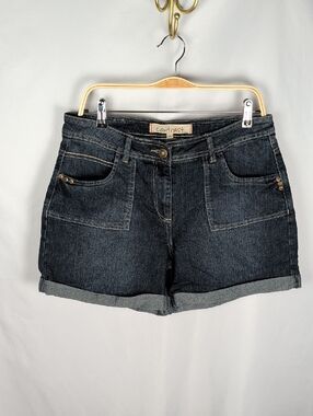 Contrast Womens Dark Wash Stretch Jean Shorts Cuffed Size 13